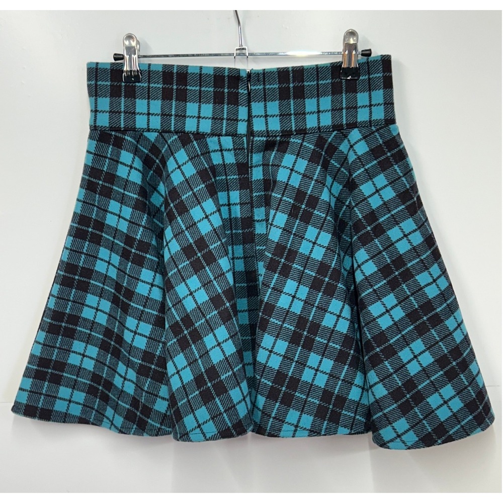 Teal Black Plaid Lace Up Corset Skater Mini Skirt Womens Medium F4L592 Punk Goth